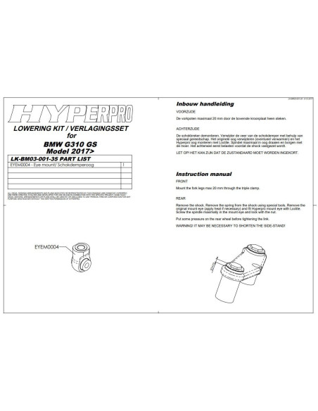 ZESTAW NISKI -35MM BMW G 310 GS 17-